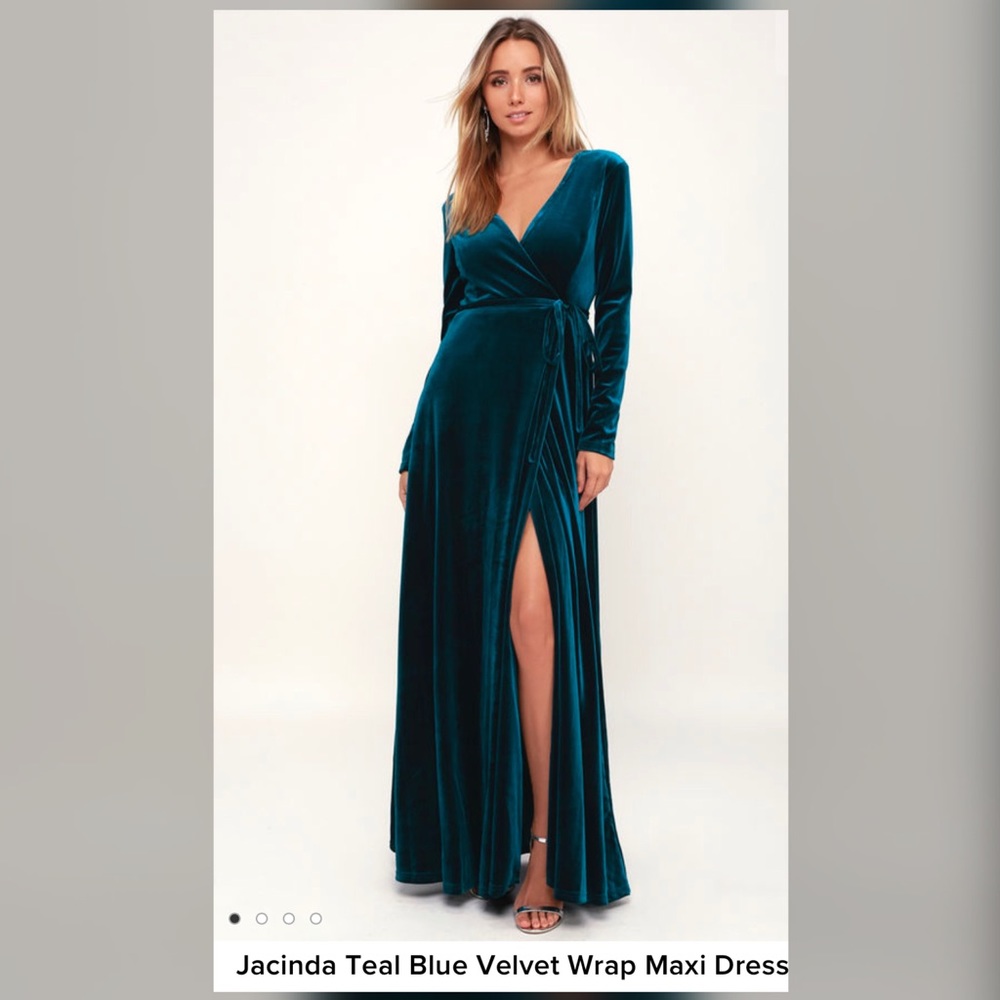Lulus Jacinda Teal Blue Velvet Wrap Maxi Dress XS